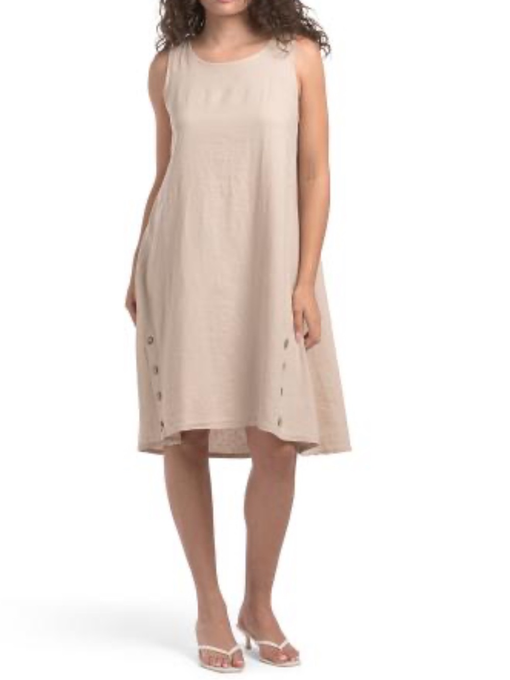 KAKTUS Made In Italy Linen Blend Swing Dress With Button Details